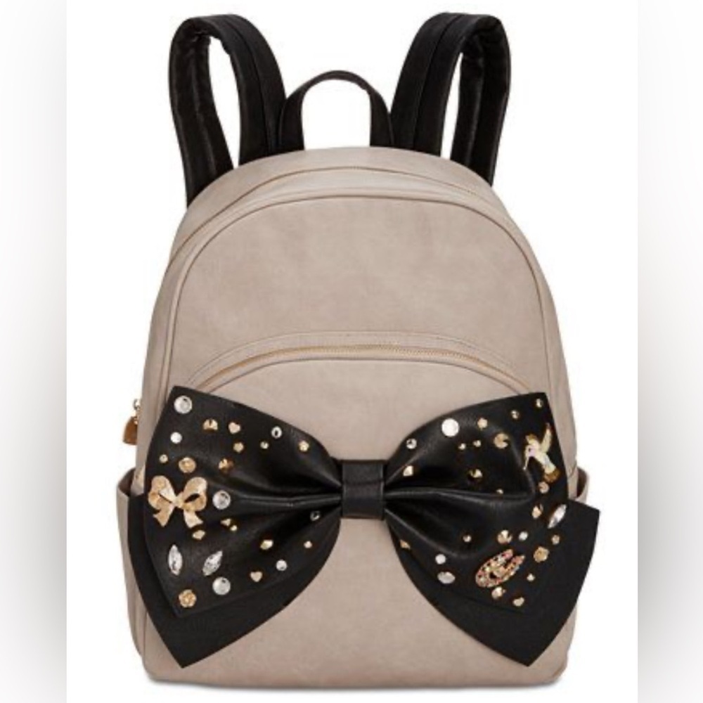 Betsey Johnson Beige Backpack with Embellished Bow